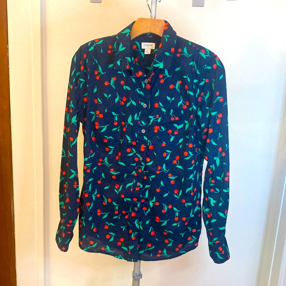 J. Crew Factory Navy Cherry Print Button Down Shirt